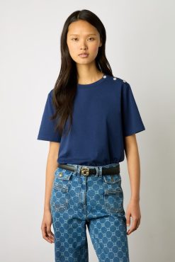 Gerard Darel Tshirt A Boutons Strass Marine - Myrtha | Tops & Sweats