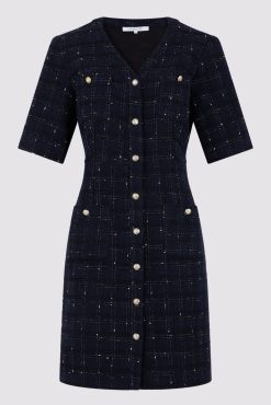 Gerard Darel Robe Courte En Tweed Marine - Elenita | Costumes & Ensembles