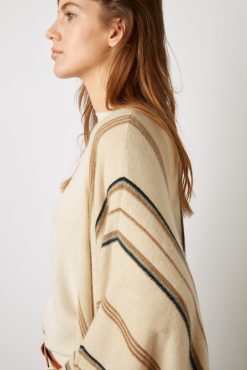 Gerard Darel Poncho Cachemire Raye Sable - Lucinde | Etoles & Foulards