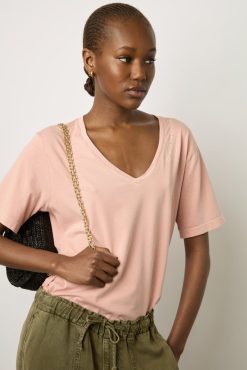 Gerard Darel T-Shirt Col Tunisien Coton Rose - Maurine | Tops & Sweats