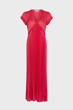 Gerard Darel Robe Longue Cintree Plissee Rose Vif - Elvy | Robes