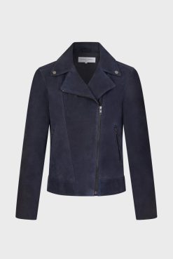 Gerard Darel Veste En Cuir Velours Marine - Joceline | Cuirs & Peaux