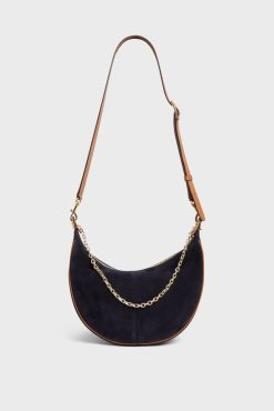 Gerard Darel Sac Demi-Lune En Cuir Velours Bleu - Suzanne | Sacs A Bandouliere