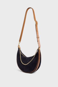 Gerard Darel Sac Demi-Lune En Cuir Velours Bleu - Suzanne | Sacs A Bandouliere