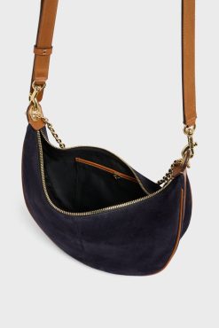 Gerard Darel Sac Demi-Lune En Cuir Velours Bleu - Suzanne | Sacs A Bandouliere