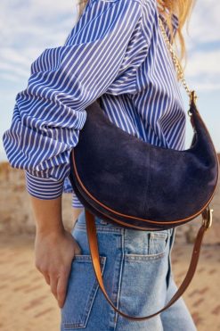 Gerard Darel Sac Demi-Lune En Cuir Velours Bleu - Suzanne | Sacs A Bandouliere