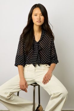 Gerard Darel Chemise A Pois En Crepe Marine - Apolline | Chemises & Blouses