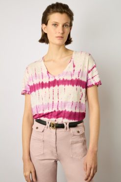 Gerard Darel Tshirt Tie And Dye En Lin Fuchsia - Melane | Tops & Sweats