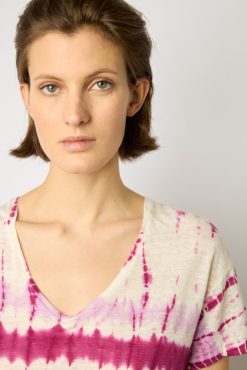 Gerard Darel Tshirt Tie And Dye En Lin Fuchsia - Melane | Tops & Sweats