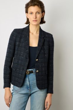 Gerard Darel Blazer En Tweed A Carreaux Marine - Bellie | Costumes & Ensembles