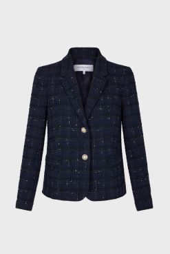 Gerard Darel Blazer En Tweed A Carreaux Marine - Bellie | Costumes & Ensembles