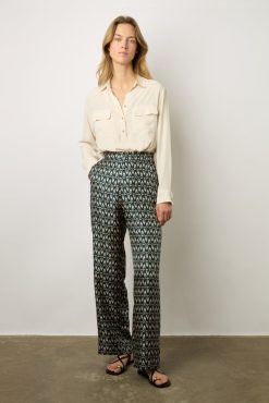 Gerard Darel Pantalon Large En Soie Marine - Chanael | Costumes & Ensembles