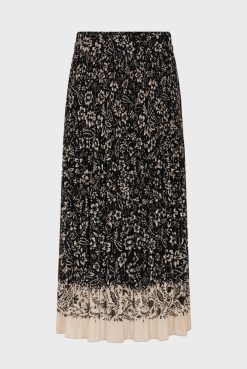 Gerard Darel Jupe Midi Plissee A Fleurs Noir - Delfine | Jupes