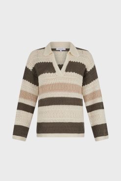 Gerard Darel Polo En Coton Ajoure Raye Ecru - Lea | Maille