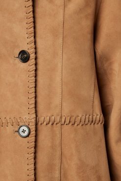 Gerard Darel Manteau Long En Cuir Velours Camel - John | Cuirs & Peaux