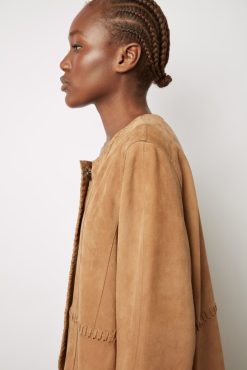 Gerard Darel Manteau Long En Cuir Velours Camel - John | Cuirs & Peaux