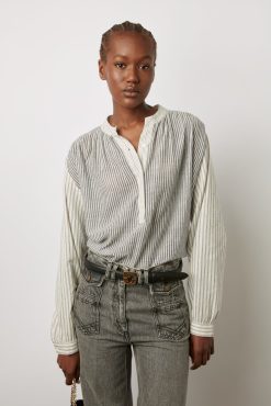 Gerard Darel Blouse Rayee En Coton Ecru - Ambre | Chemises & Blouses