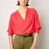 Gerard Darel Blouse Satinee Froncee Corail - Angela | Chemises & Blouses