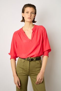 Gerard Darel Blouse Satinee Froncee Corail - Angela | Chemises & Blouses