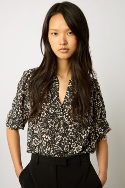 Gerard Darel Blouse Imprime Floral Noir - Allyn | Chemises & Blouses