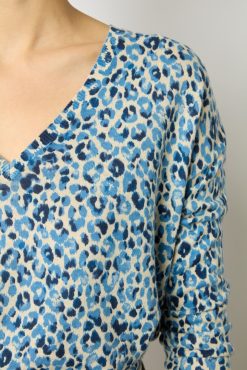 Gerard Darel Pull V Leopard Lin Coton Indigo - Lauralie | Maille