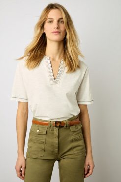 Gerard Darel Tshirt Col Tunisien En Coton Ecru - Marina | Tops & Sweats