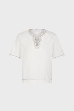 Gerard Darel Tshirt Col Tunisien En Coton Ecru - Marina | Tops & Sweats