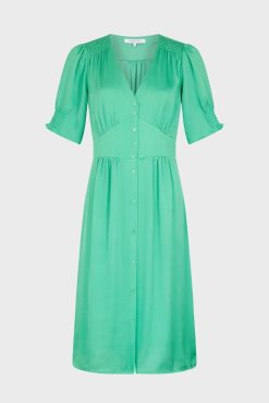 Gerard Darel Robe Midi Cintree Smocks Emeraude - Elonie | Robes