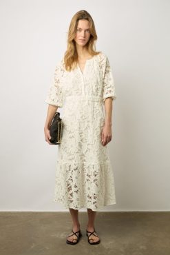 Gerard Darel Robe Midi En Broderies Blanc - Eleonie | Robes