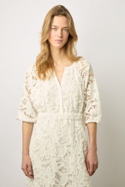 Gerard Darel Robe Midi En Broderies Blanc - Eleonie | Robes