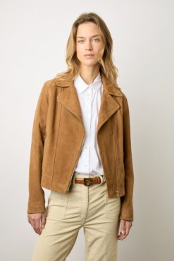 Gerard Darel Veste Biker En Cuir Velours Caramel - Maud | Cuirs & Peaux