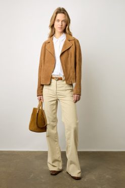 Gerard Darel Veste Biker En Cuir Velours Caramel - Maud | Cuirs & Peaux