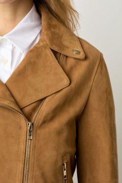 Gerard Darel Veste Biker En Cuir Velours Caramel - Maud | Cuirs & Peaux