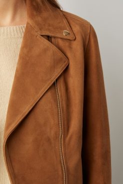 Gerard Darel Veste Biker En Cuir Velours Caramel - Maud | Cuirs & Peaux