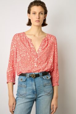 Gerard Darel Blouse Fluide A Fleurs Corail - Antelona | Chemises & Blouses