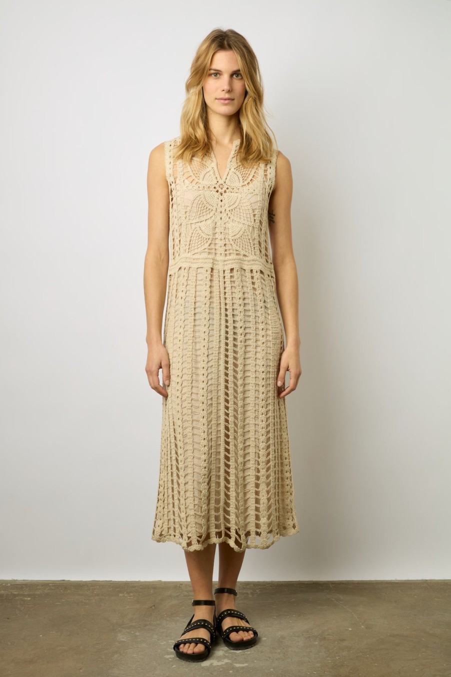 Gerard Darel Robe Midi En Crochet Naturel - Edena | Robes