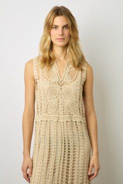 Gerard Darel Robe Midi En Crochet Naturel - Edena | Robes