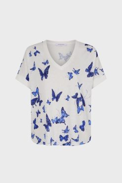 Gerard Darel Tshirt En Coton Papillons Bleu - Mirela | Tops & Sweats