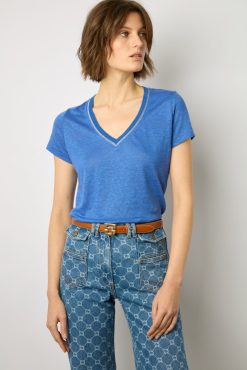 Gerard Darel Tshirt V En Lin Electrique - Mindy | Tops & Sweats