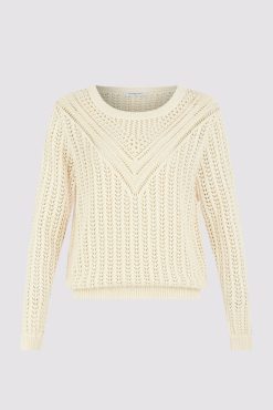 Gerard Darel Pull Col Rond Ajoure Ecru - Leana | Maille