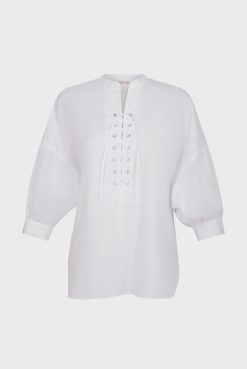 Gerard Darel Blouse En Coton A Lacet Blanc - Alania | Chemises & Blouses