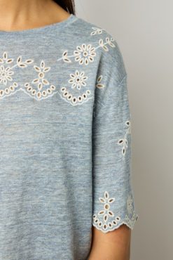 Gerard Darel Tshirt En Lin A Broderie Bleu Ciel - Manika | Tops & Sweats