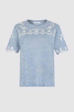 Gerard Darel Tshirt En Lin A Broderie Bleu Ciel - Manika | Tops & Sweats