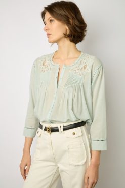 Gerard Darel Blouse Brodee Bleu Ciel - Aaya | Chemises & Blouses