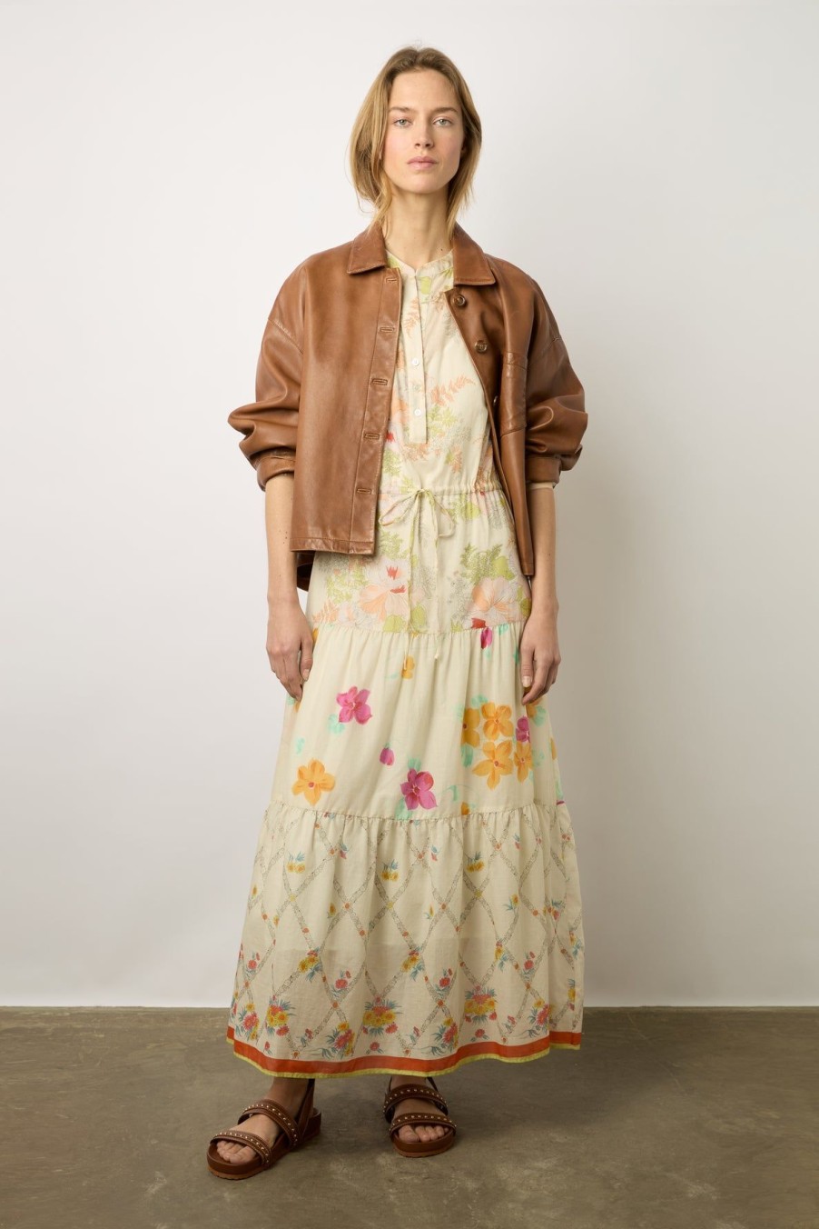 Gerard Darel Robe Longue Cintree Fleurie Multicolore - | Robes