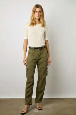 Gerard Darel Pantalon Cargo En Lin Vert Kaki - Celya | Pantalons & Jeans