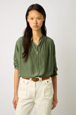 Gerard Darel Blouse Unie Satinee Kaki - Alice | Chemises & Blouses