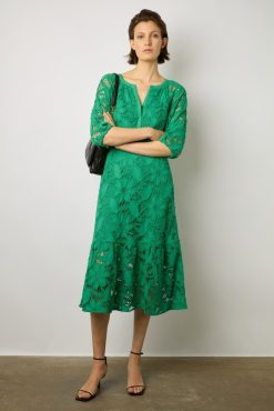 Gerard Darel Robe Midi En Broderies Vert - Eleonie | Robes