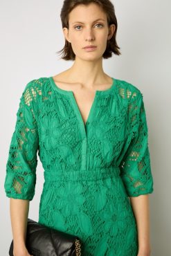 Gerard Darel Robe Midi En Broderies Vert - Eleonie | Robes