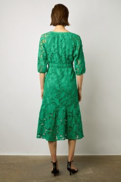 Gerard Darel Robe Midi En Broderies Vert - Eleonie | Robes